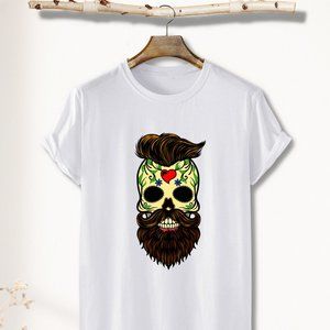 Mexican Sugar Skull Design T-Shirt Cotton Unisex- Fashion Beardy Skull Canvas